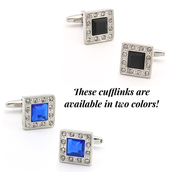 Elegant Black Obsidian and Silver Crystal Square Cufflinks - Picture 5 of 16